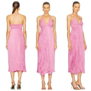 A.L.C. Angelina Plisse Satin Pleated Dress Chateau Rose Pink Halter Midi - 12